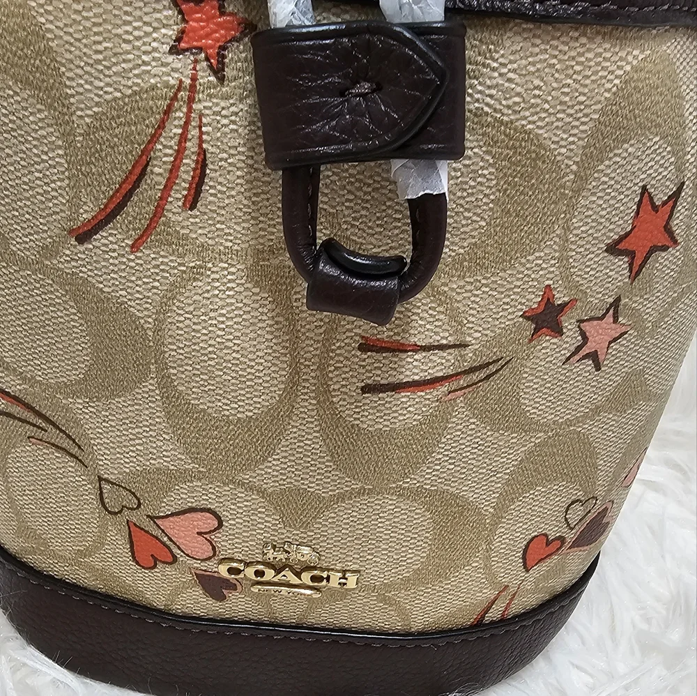 COACH Bags Mini Dempsey Bucket Bag in Signature Canvas with Heart And Star Print - Picture 9 of 11